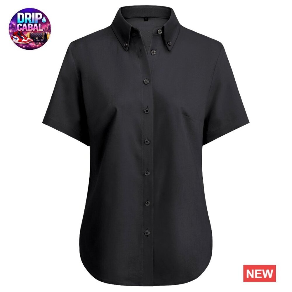 Short Sleeve Button Down Shirt Wrinkle Free Oxford Business Blouse Office Wear